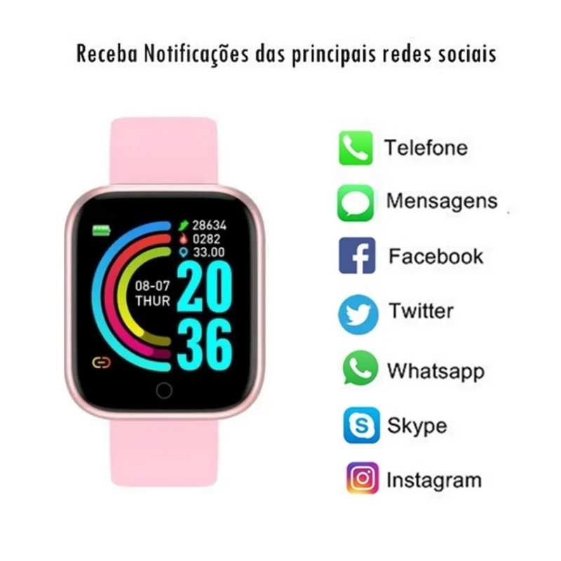 RELÓGIO INTELIGENTE SMARTWATCH D20 Bluetooth para IOS e Android